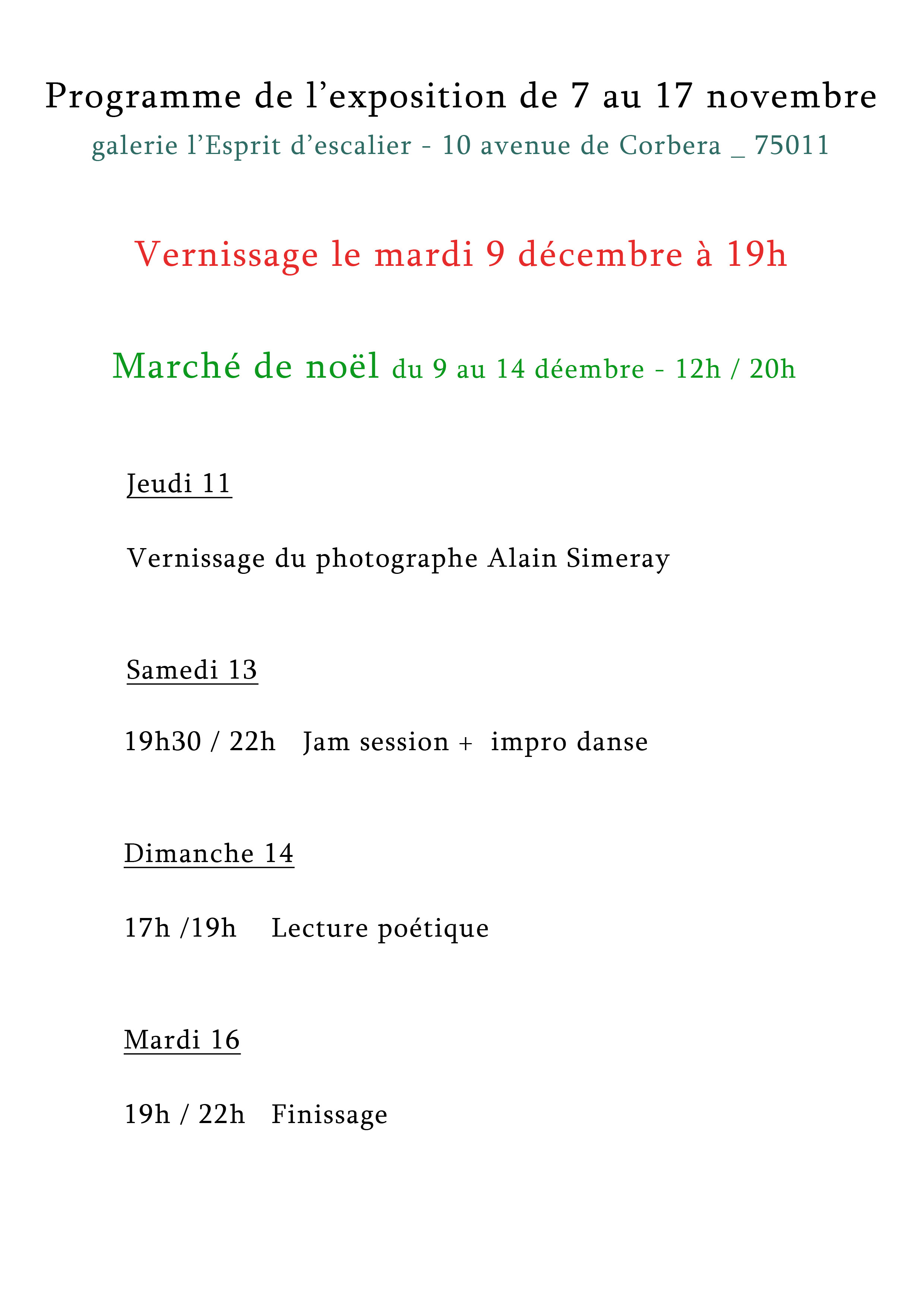 Programme de l'exposition